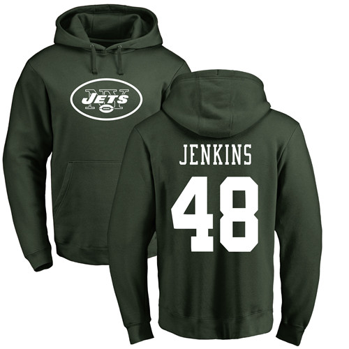 New York Jets Men Green Jordan Jenkins Name and Number Logo NFL Football #48 Pullover Hoodie Sweatshirts->women nfl jersey->Women Jersey